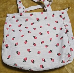 Tote Bag With Strawberry Print Women corduroy Zip Shoulder Bag Work/Shopping